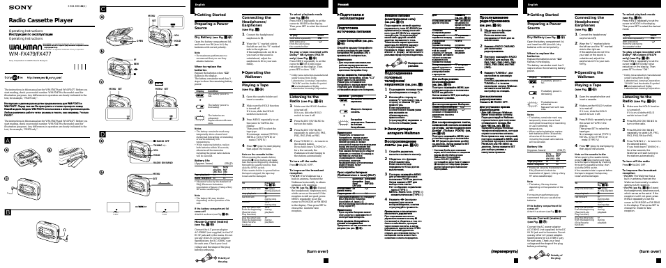 Инструкция по эксплуатации Sony WM-FX479 | 2 страницы
