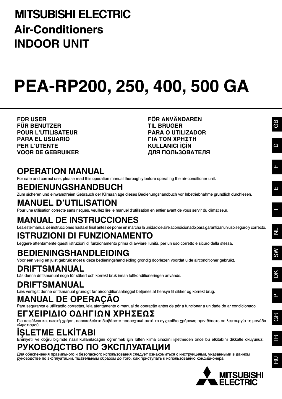 Инструкция по эксплуатации MITSUBISHI ELECTRIC PEA-RP250GA | 15 страниц