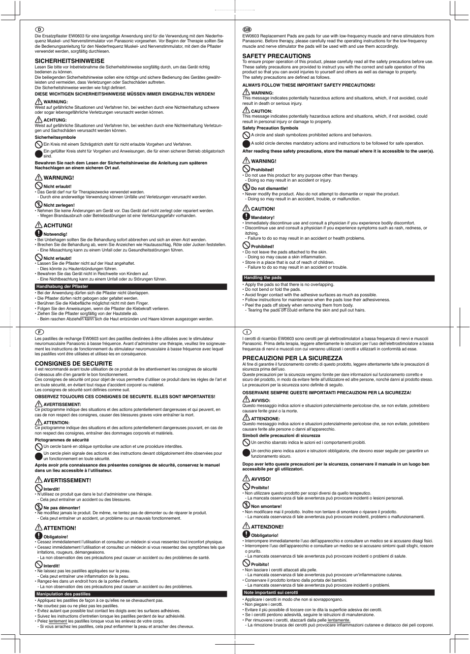 Инструкция по эксплуатации Panasonic EW0603 | 2 страницы