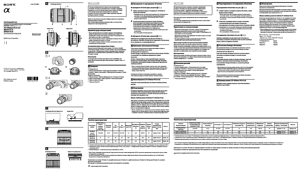 Инструкция по эксплуатации Sony SAL75300 | 2 страницы