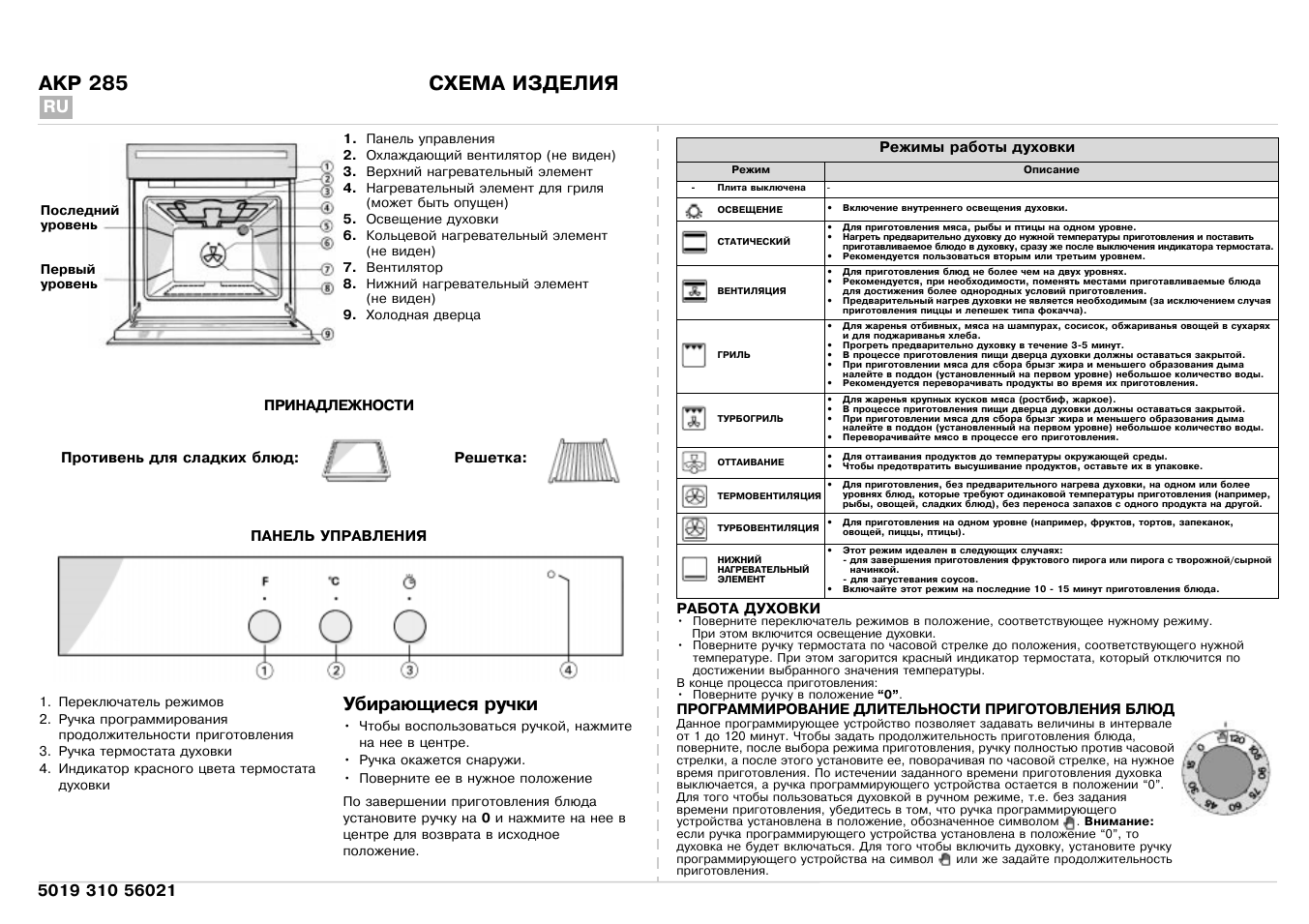 Инструкция по эксплуатации Whirlpool AKP 285 | 2 страницы