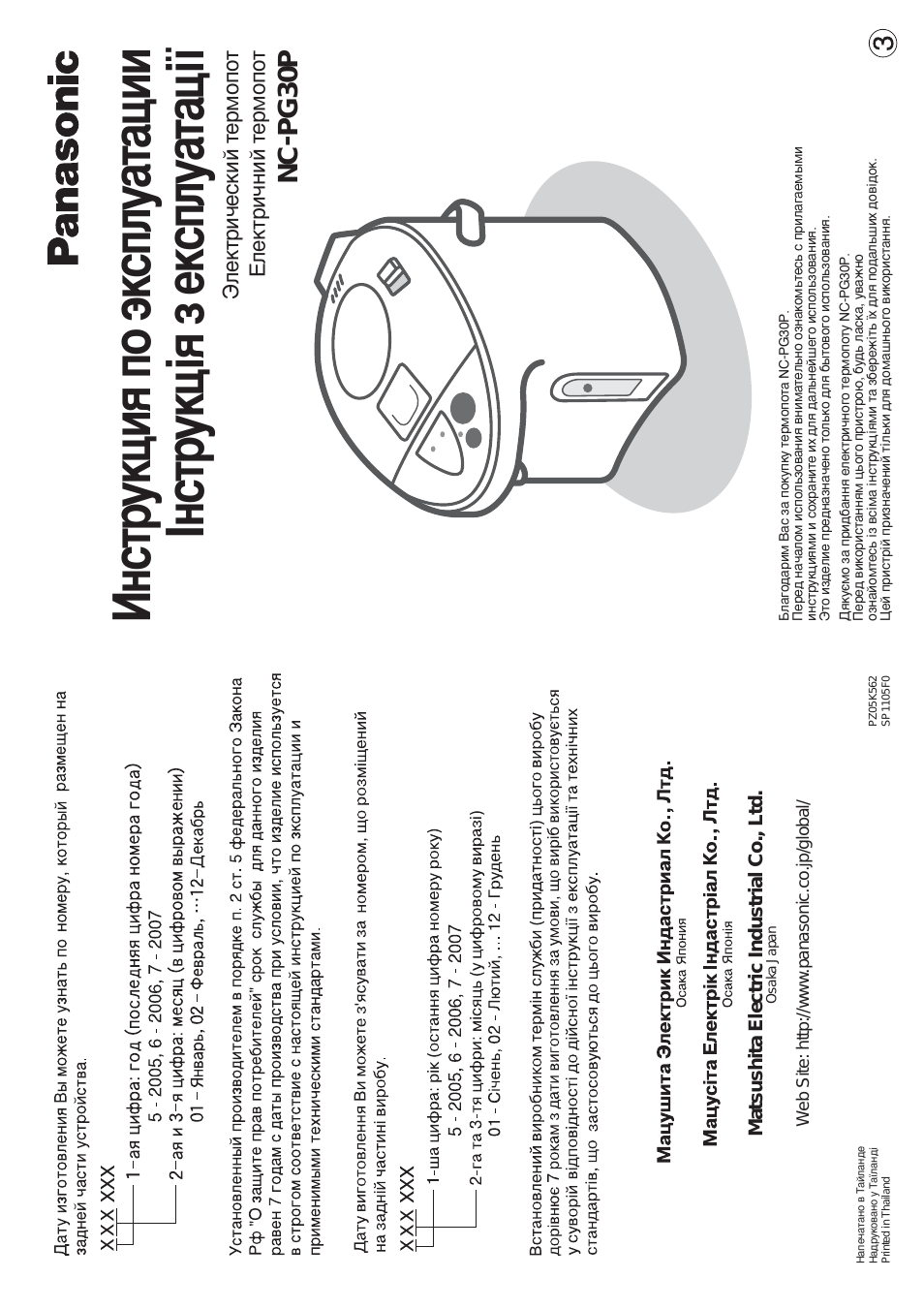 Инструкция по эксплуатации Panasonic NC-PG30 | 12 страниц