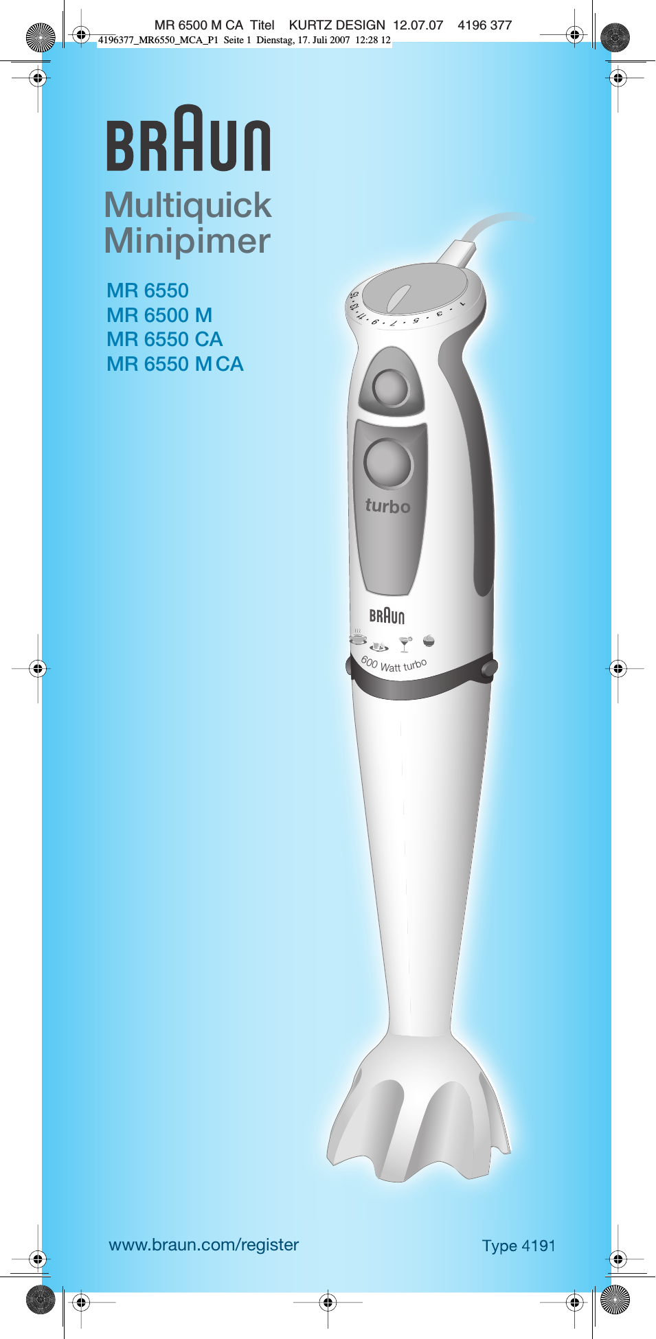Инструкция по эксплуатации Braun MR6550 MCA V | 8 страниц