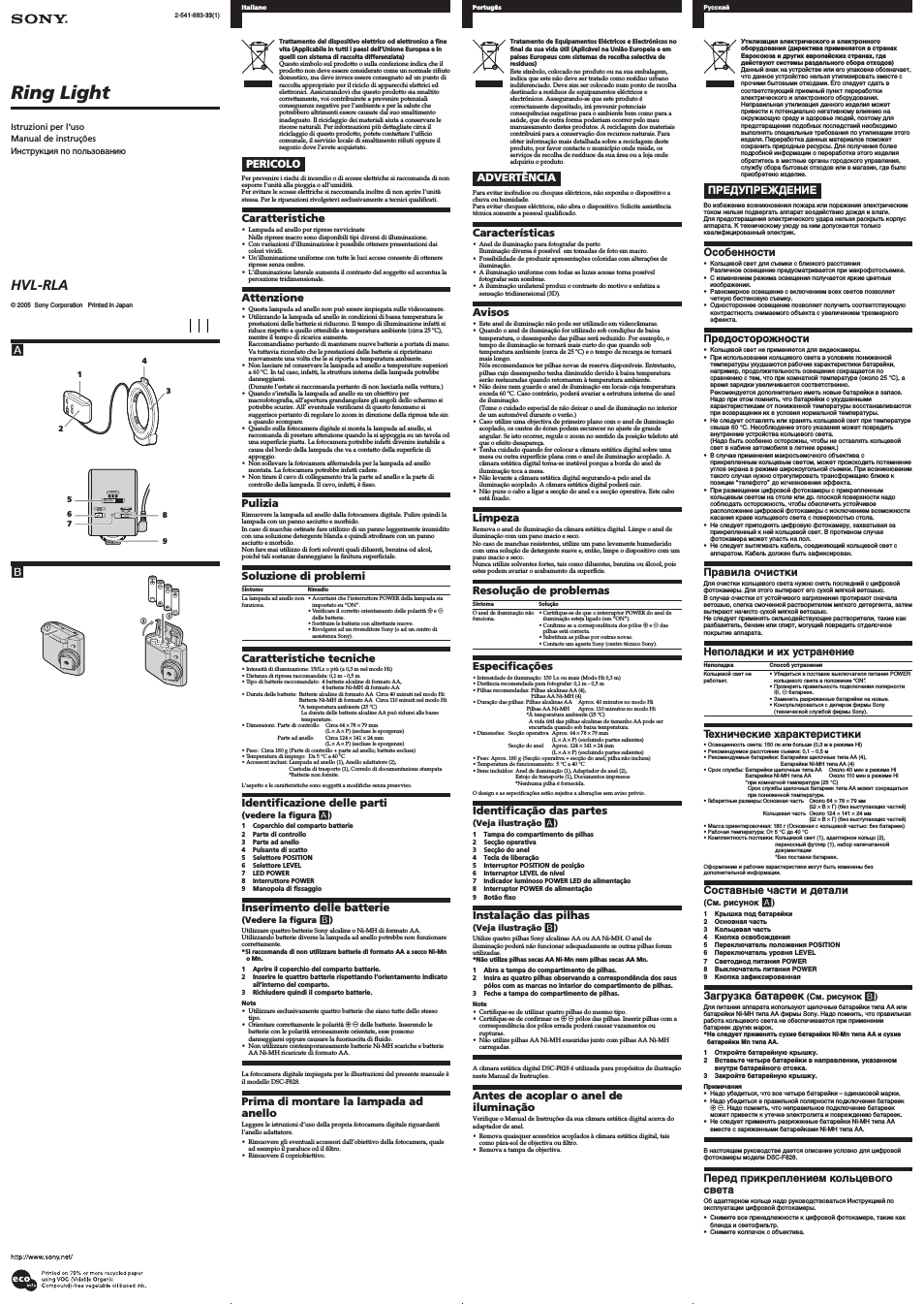 Инструкция по эксплуатации Sony HVL-RLA | 2 страницы